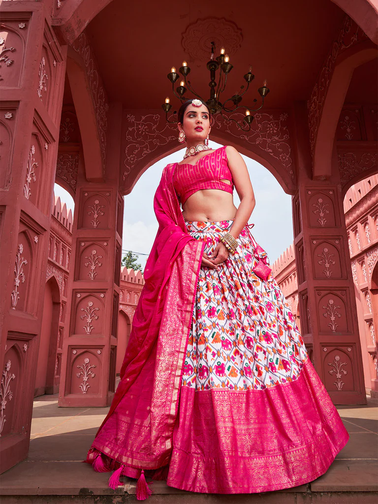 Rani Pink Banaras, Stone, Mirror and Zardozi work with Digital Print L –  Seasons Chennai